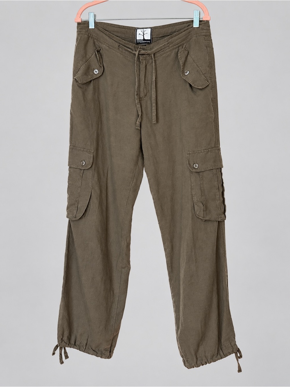 100% Cotton •Olive Green Cargo Pants Drawstring •Waist Size S/M